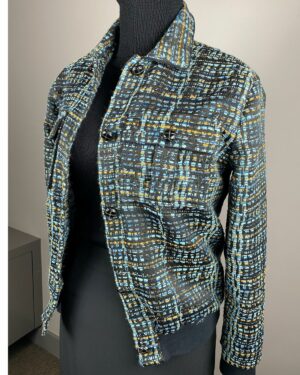 Blouson Tweed Noir Or et Turquoise -VANCOUVER